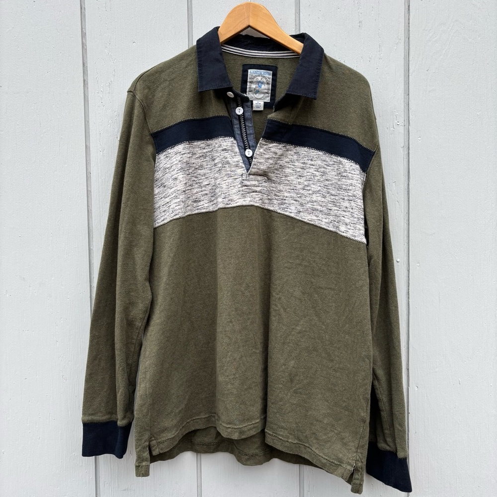 LANDS' END RUGBY SHIRT—Men’s 42-44—Rubber Buttons—100% Cotton—Collegiate—VG+